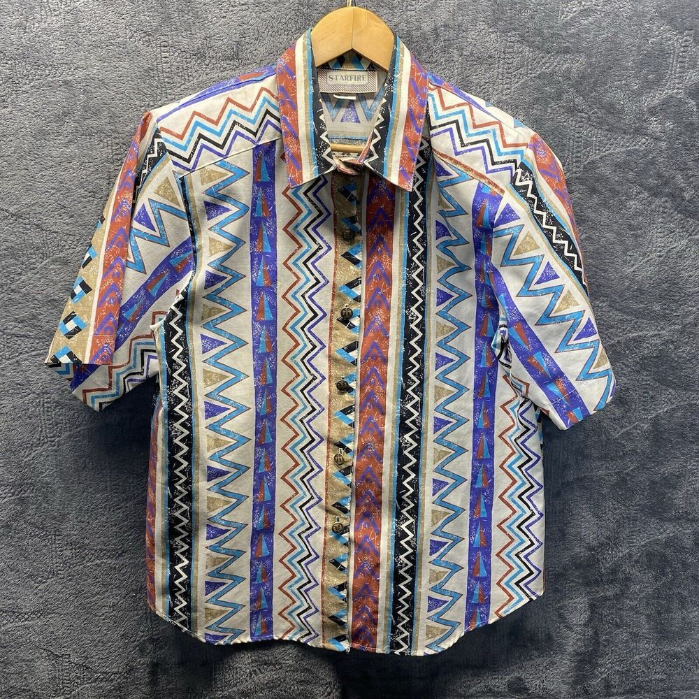 Vintage Starfire Shirt Women 12 Structured Aztec Southwestern Collared USA‎